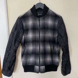 SmartWool Women Ibera Bomber Jacket Gray Black Quilted Plaid Merino Wool